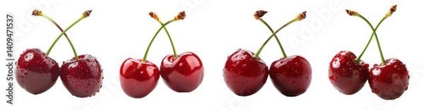 Fototapeta set of red cherry isolated on a transparent background