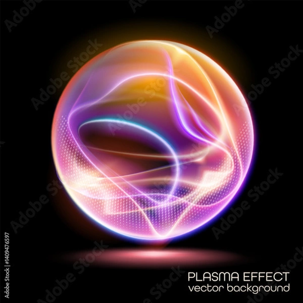 Fototapeta Abstract 3d vector sphere. Modern vector background with neon swirls. Cyberspace, digital technology and futuristic style image.