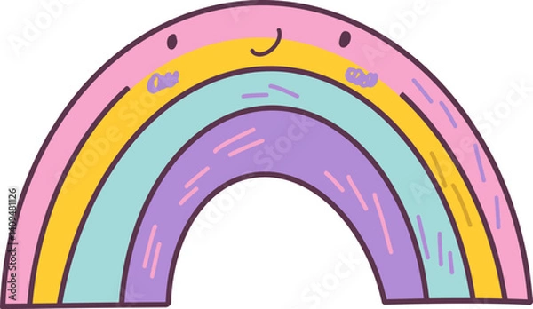 Fototapeta Kawaii smiling rainbow on transparent background. Good for scrapbooking, prints, patterns, children posters.