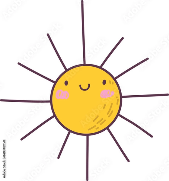 Fototapeta Kawaii smiling sun on transparent background. Good for scrapbooking, prints, patterns, children posters.