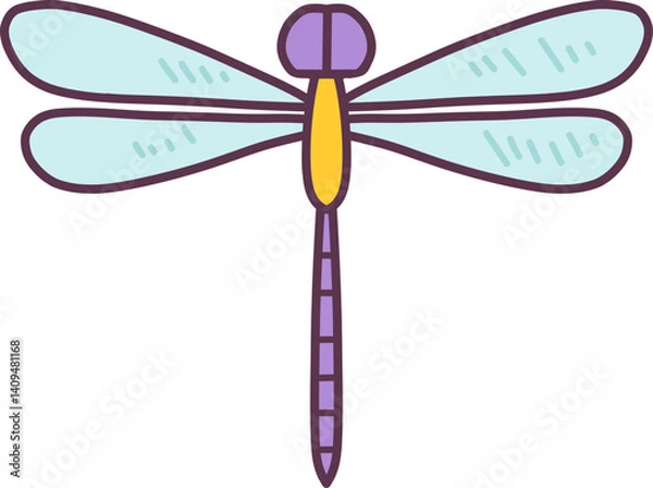 Fototapeta Simple dragonfly on transparent background. Good for scrapbooking, prints, patterns, children posters.