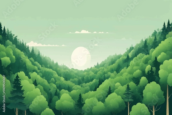 Fototapeta Green forest filled with the abundance of nature Ecological friendly environment concept View up to the top of the green trees
