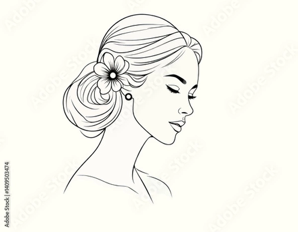 Obraz Elegant woman's profile with flower and updo hairstyle