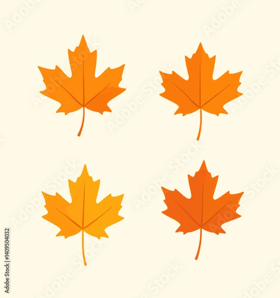 Obraz Four Orange Maple Leaves on Beige Background