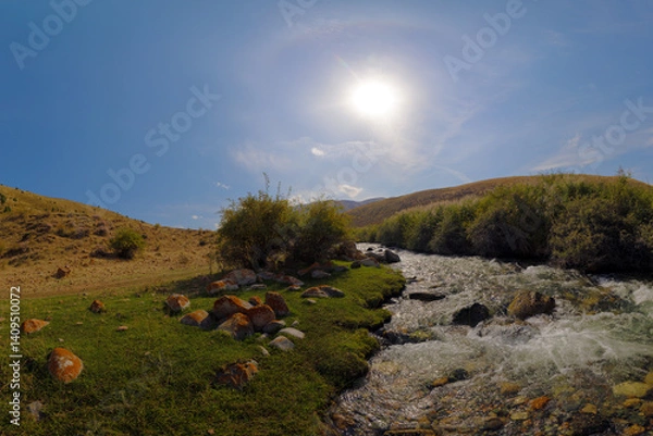 Obraz Turbulent Rocky River with Lush Green Banks