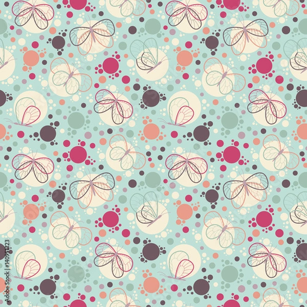 Fototapeta Bright colorful butterflies seamless pattern.