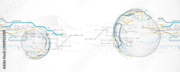 Fototapeta Abstract circuit board background with sphere. Hi-tech digital technology concept. Vector.