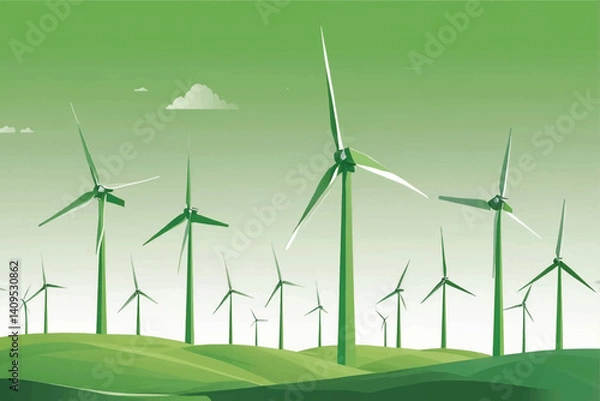 Fototapeta Windmill turbines generating green energy electric.Green energy helps reduce carbon emissions and makes earth cleaner and more ecological.