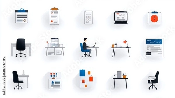 Obraz A collection of tax and accounting related icons for a high tech business workplace