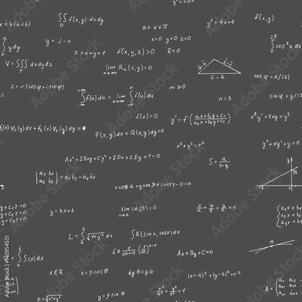 Obraz Formula algebra on a black background. Seamless pattern.