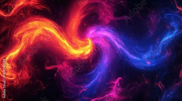 Fototapeta Abstract swirling patterns of vibrant red and blue energy.