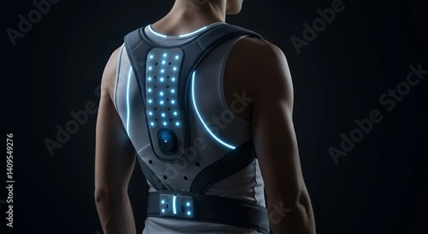 Obraz Person Wearing Technological Posture Correction Device for Enhanced Wellness and Comfort