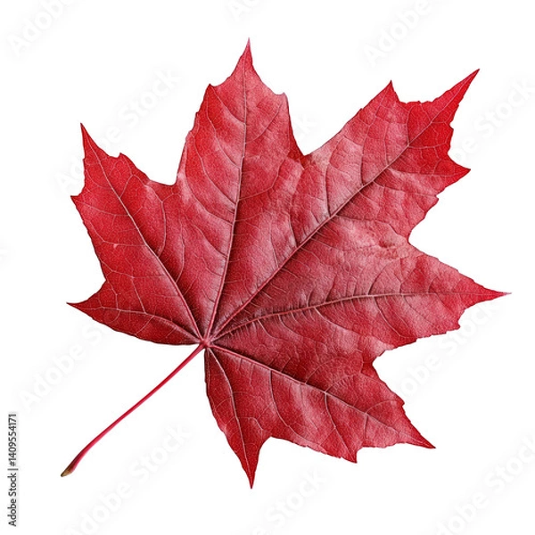 Fototapeta Red maple leaf isolated on white background Autumn fall foliage colorful bright natural leaf close up detail macro view seasonal change Red leaves nature design element thanksgiving symbol canada