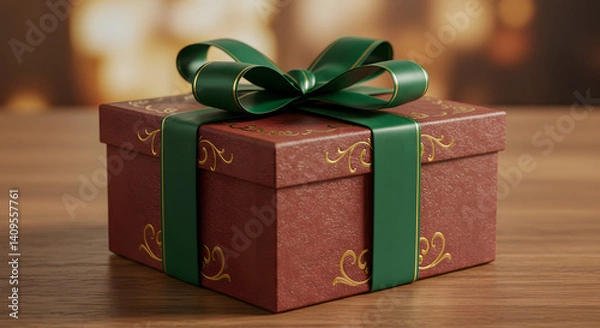 Fototapeta Red gift box on table 