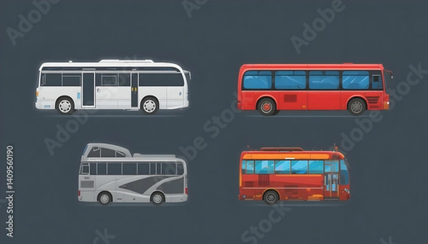 Fototapeta Four different bus types illustration