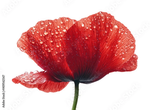 Fototapeta Vibrant red flower with dew drops nature fresh environment perspective. Isolated on transparent background, png.