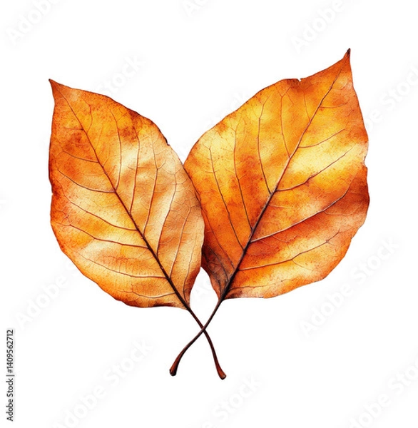 Fototapeta Autumn leaves falling nature scene digital vibrant colors view. Isolated on transparent background, png.