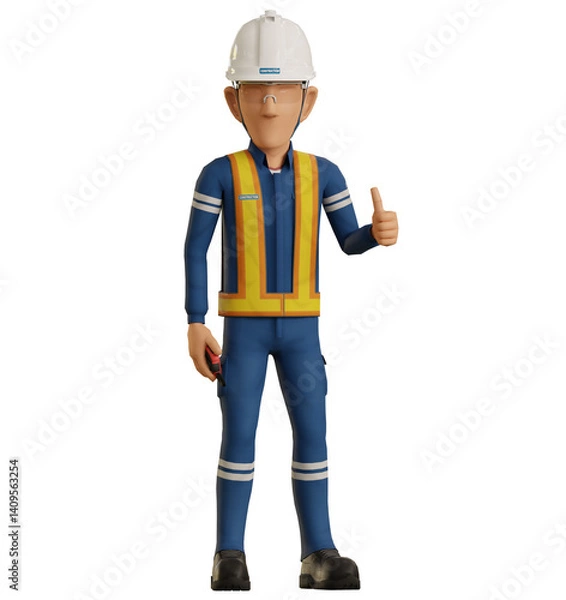 Fototapeta Isolate industrial worker pose thumbs up