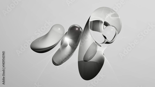 Fototapeta abstract liquid clear glass shapes, isolated on white background, 3d rendering