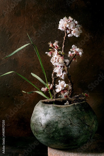Obraz Blooming Cherry Blossom in Rustic Pot