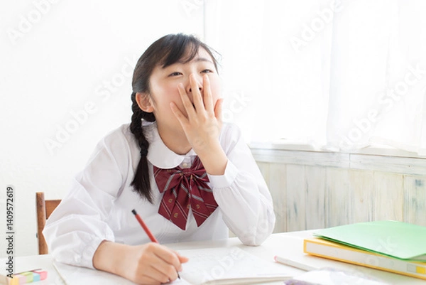 Obraz あくびをする学生
