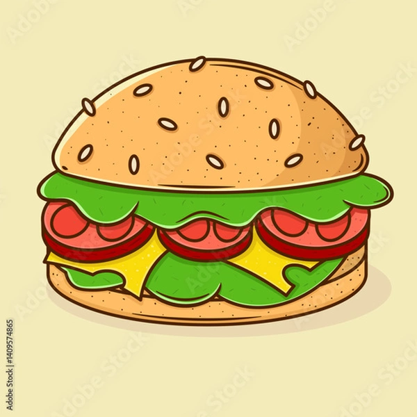 Fototapeta hand drawn burger flat illustration in doodle icon style