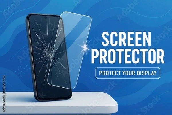 Fototapeta Smartphone with broken screen is being protected by screen protector