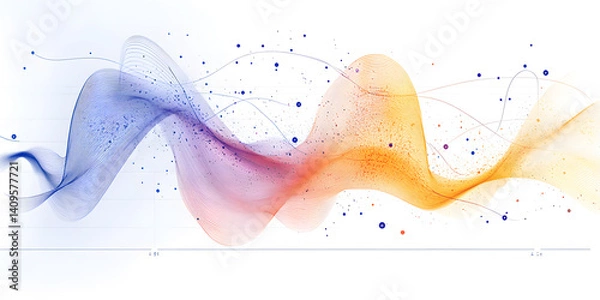 Fototapeta Colorful abstract wave chart with dots on white background