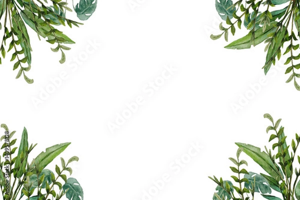 Obraz Frame watercolor tropical leaves. For design, backgrounds