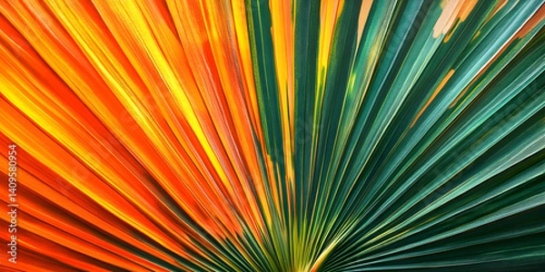 Fototapeta Colorful palm leaf texture with radial symmetry