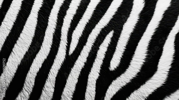 Fototapeta Close-up view of a zebra's distinctive black and white coat.