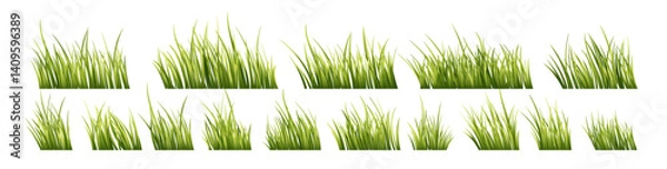 Fototapeta Vector Illustration of Vibrant Green Grass Elements on a White Background Showcasing Various Growth Styles and Arrangements