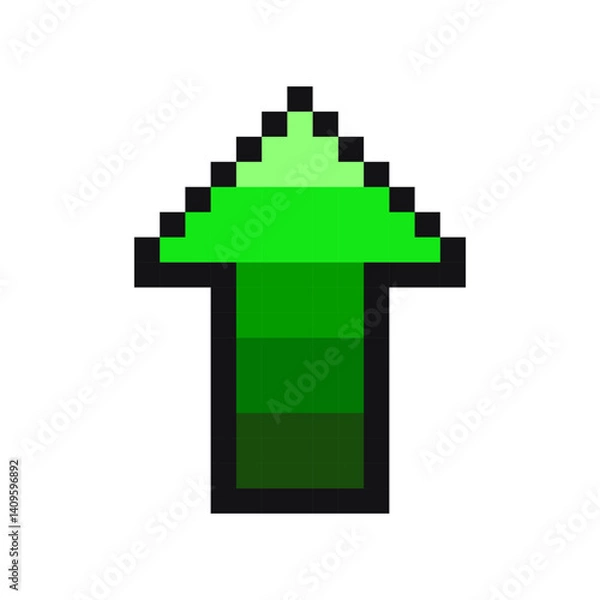 Fototapeta Pixel green arrow, 8 bit arrow pointing up.