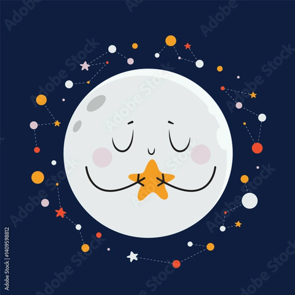 Obraz Cute Moon and Stars emoji design for kids.