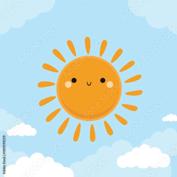 Obraz Cute kids' sun design, Smiling sun on a clean background.
