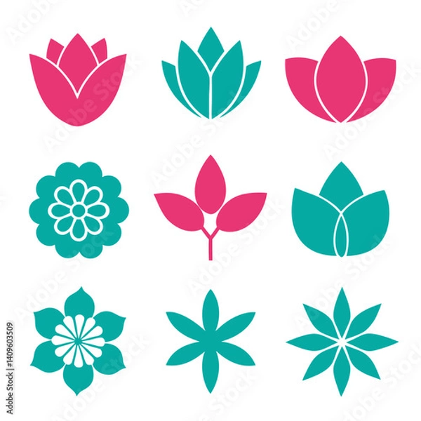 Fototapeta Elegant Floral Vector Set with Pink and Teal Accents