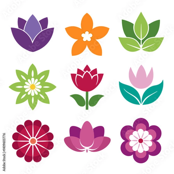 Fototapeta Colorful Flower Icon Set Illustration Isolated on White