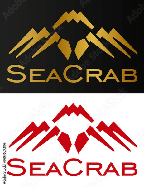 Fototapeta Red and gold logo in a minimalist crab shape