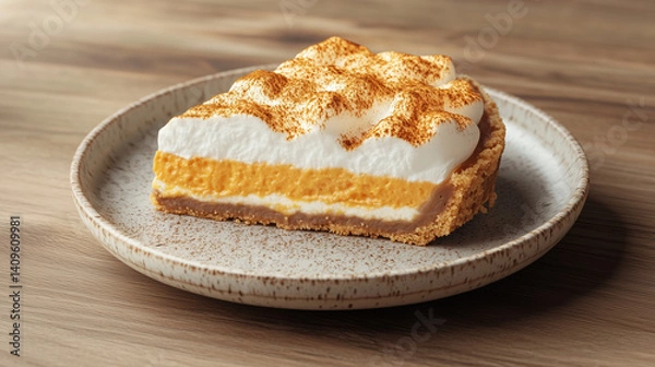 Fototapeta シナモン香るふわとろ生クリームのラグジュアリーパンプキンタルト | クリーミーな質感