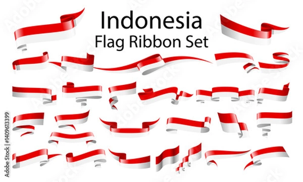 Obraz Indonesia ribbon flag set
