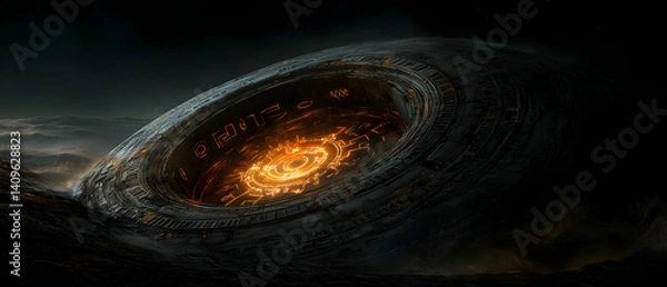 Fototapeta Cratered, Alien Spaceship Wreckage