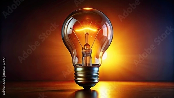 Fototapeta Glowing Light Bulb Dark Background Stock Photo, Bright Idea Illumination Image, Electricity Power Concept