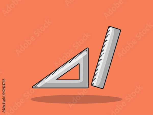 Fototapeta set of two plastic rulers of different shapes, school office supplies, stationery, cartoon style, isolated vector illustration on plain background