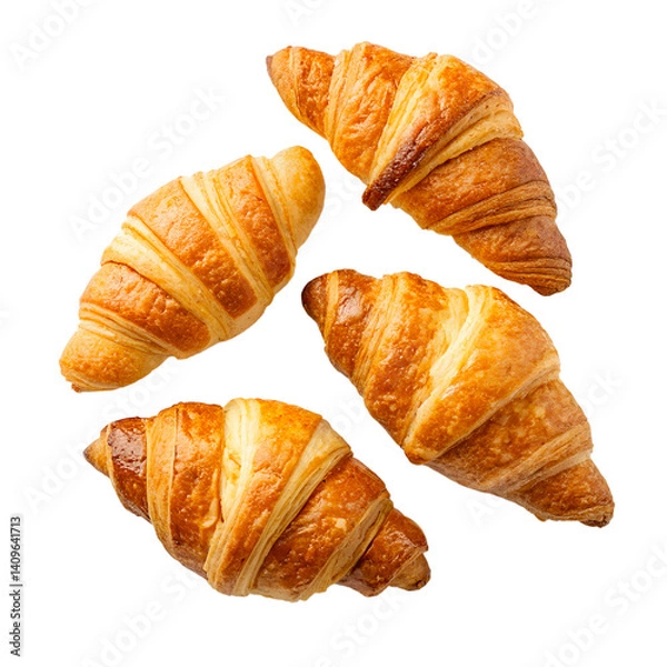 Fototapeta Four croissants are shown in a row, with the top one being the largest. The croissants are golden brown and appear to be freshly baked. Concept of warmth and comfort