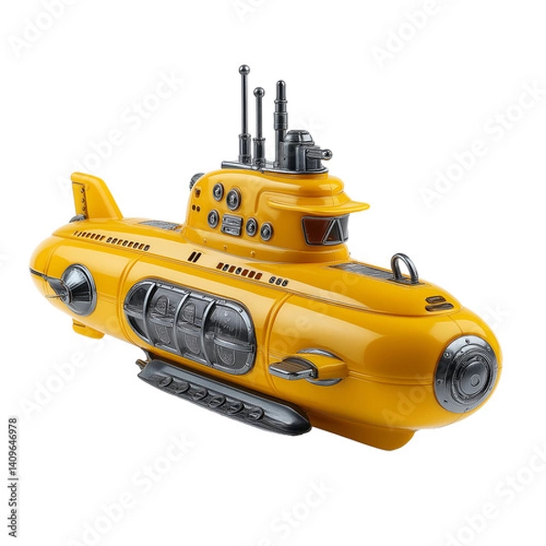 Fototapeta unique yellow submarine model  isolated on transparent white background