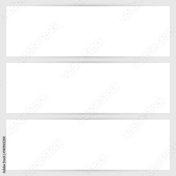 Fototapeta Blank horizontal white paper banner sheets with shadow effects. Vector templates for presentation, business design and retail