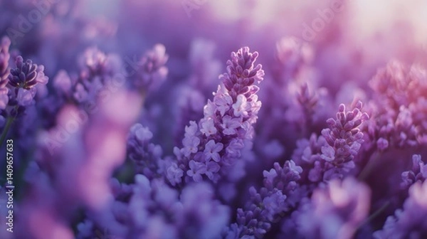 Obraz Lavender blooms in a field bathed in golden sunlight.