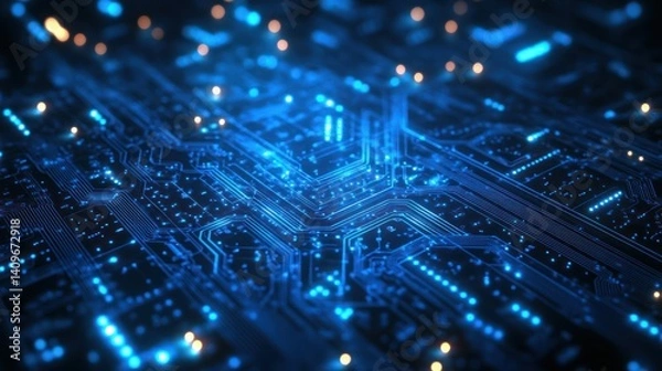 Fototapeta Glowing Circuit Board, Data Processing, Technology, Abstract Background, Digital