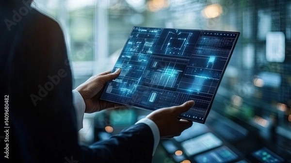 Fototapeta Businessman Analyzing Data on Digital Tablet