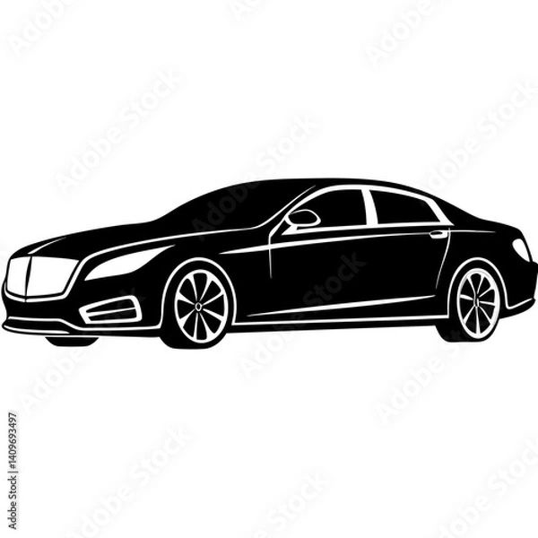 Fototapeta Silhouette of a luxury car parked by the side of the road